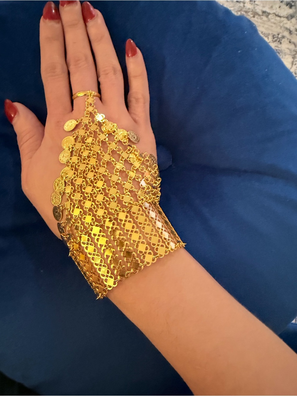 Gold Mesh Coin Hand Bracelet - Women Jewelry